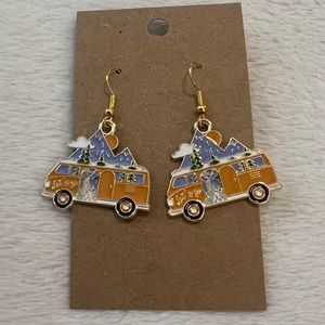 Camping van in mountains earrings